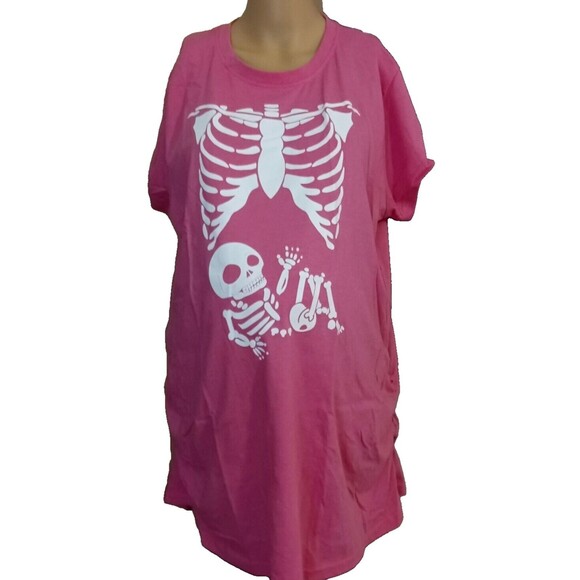 NEW Crazy Dog Pink 2XL WHITE SKELETON RIB CAGE MATERNITY T-SHIRT Halloween - Picture 5 of 7